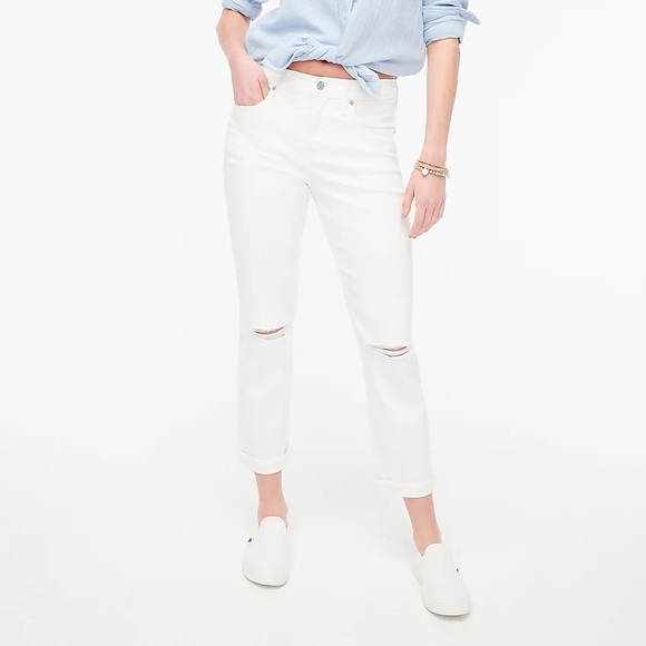 J. Crew Denim - NEW J. Crew White 100% Cotton Distressed Slim Boyfriend Jeans Size 26